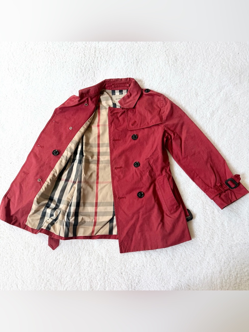 Burberry Girls 8Y Jacket Trench Coat Nova Check Children Authentic Red